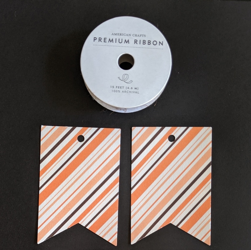 Striped Fall Tags with Matching Brown Ribbon Spool